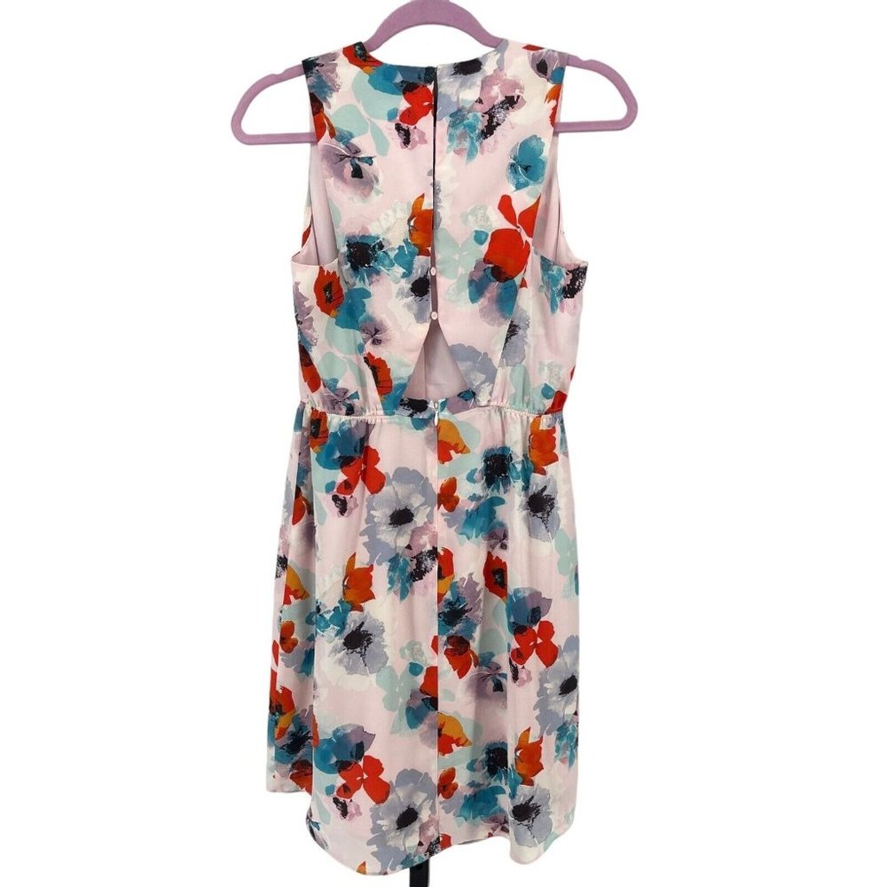 Rebecca Taylor 100% Silk Floral Watercolor Dress Womens sz 2 Plunge Neck Cutout - Picture 4 of 11